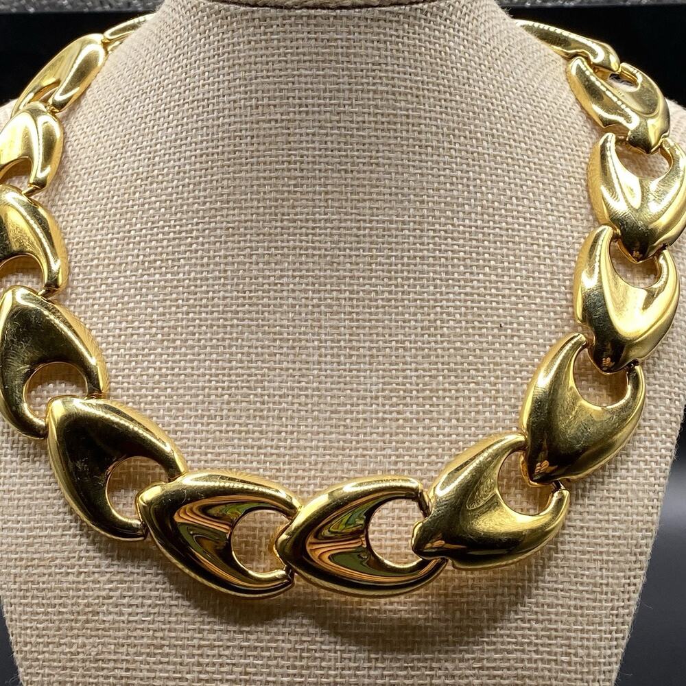 Vintage Monet Chunky Gold Tone Link Necklace Thick 80s Mob Wife